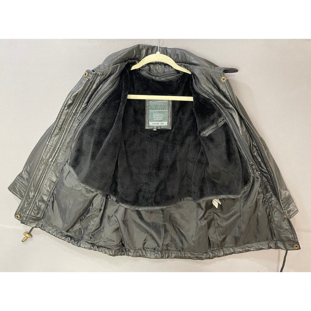 Y2K Vintage Sergio Vadducci Leather Jacket Size 14 Removable Liner Bomber Biker - Picture 3 of 7
